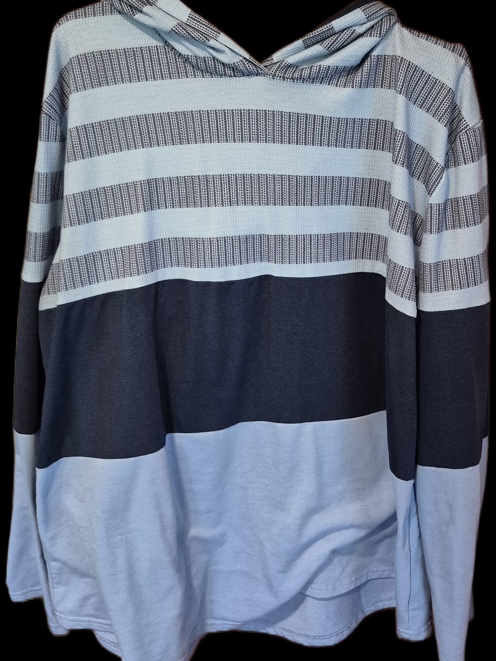 Light Blue and Navy Striped Hooded Top
